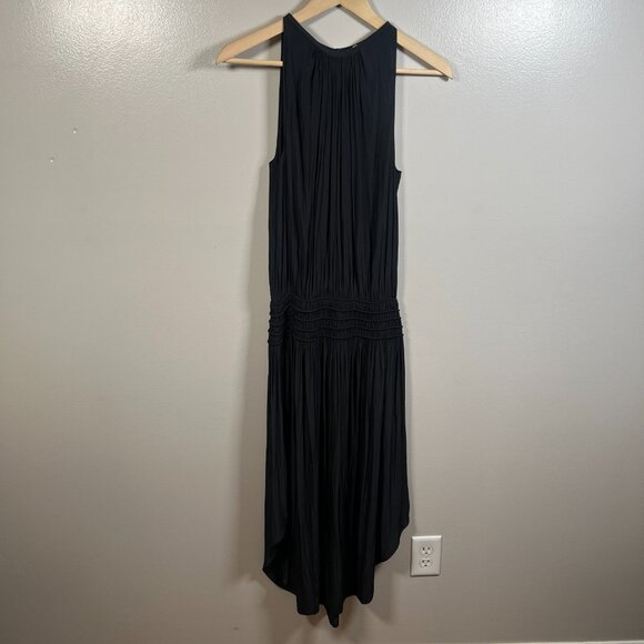 Ramy Brook Audrey Smocked Midi Dress Size Small Black Halter Neck Event - Picture 2 of 9